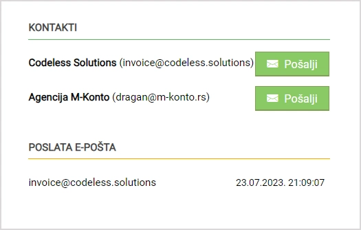 Formirajte svoju listu kontakata i na klik prosledite fakturu knjigovođi ili kolegi.&nbsp;