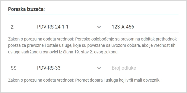 Automatsko popunjavanje izuzeća